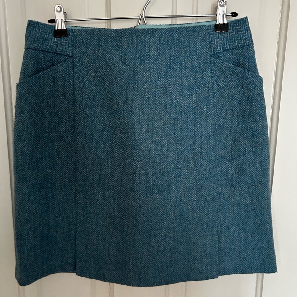 Boden Teal Herringbone Mini Skirt